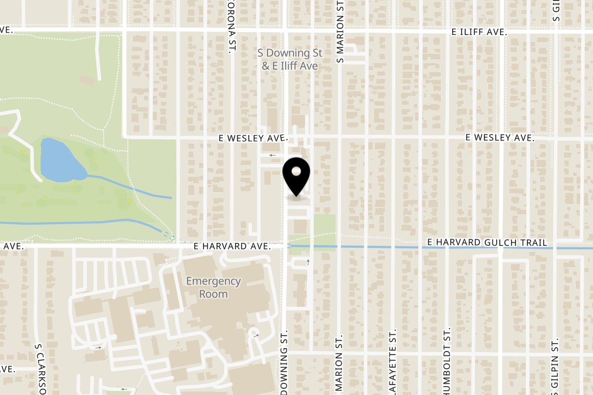 Map showing the location of lil Coffea Shop S Downing on 2450 S Downing St in Denver